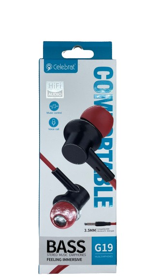 Celebrat G19 Wired Headphones 3.5mm Stereo Sound In-ear Earphone - red & black