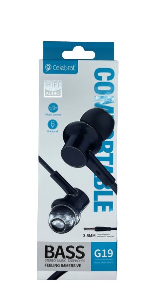 Celebrat G19 Wired Headphones 3.5mm Stereo Sound In-ear Earphone - black